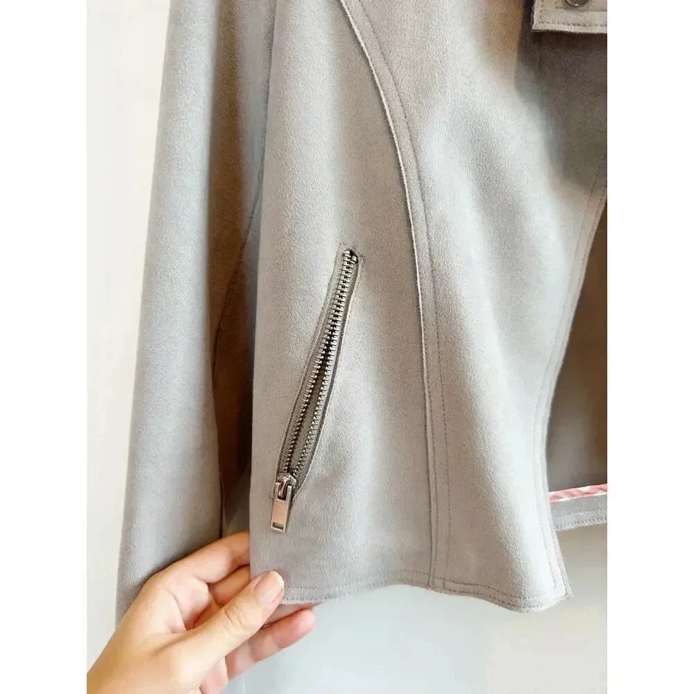 Anthropologie Gray Faux Suede MotorCycle Jacket Size S - Picture 5 of 10